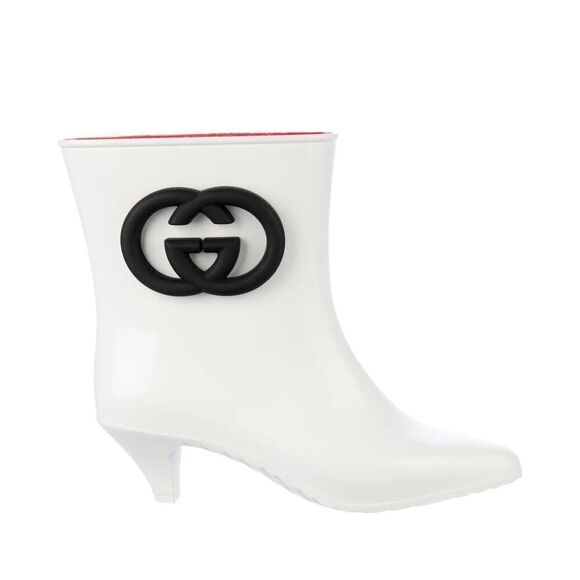 Gucci Shoes - Gucci Women's Rubber ankle Rain Boot with Interlocking G White Black 38